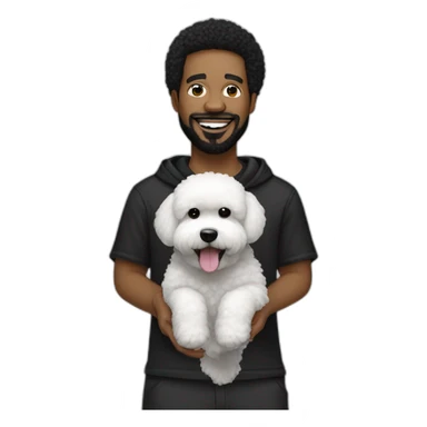 rapper-with hoop-white skin-black hair-beard-bichon dog-white-smile sticker