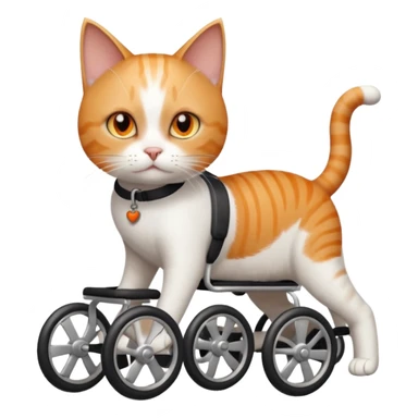 full body small short hair ginger and white cat with orange eyes walking in a wheelchair for cats sticker
