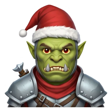 Fantasy Christmas orc legion soldier icon, iron tundra army theme, heavy winter armor, disciplined brutal look, cold steel color palette, emoji portrait, male/female variant
 sticker