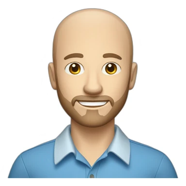 caucasian male with small beard and almost bald smart casual blue shirt holding papers sticker