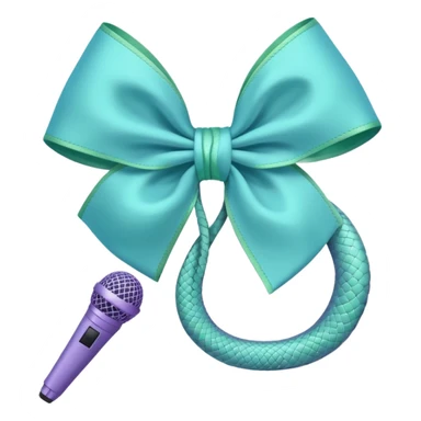 A pastel blue bow with a pastel a pastel green snake at the top of one side and a pastel purple microphone on the bottom of the other side of the bow sticker
