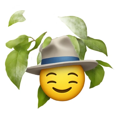 happy emoji face with hat on top next to tree sticker