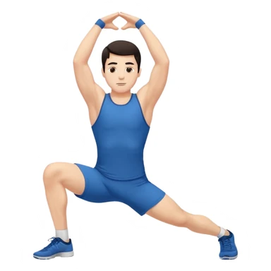 Hombre blanco pelinegro haciendo ejercicio de estiramiento, calentamiento sticker