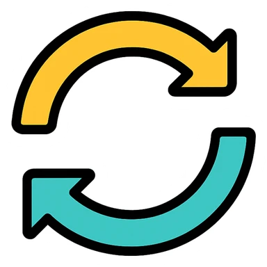 circular loop made of two arrows, pointing left, refresh or reload icon, color outline icon style sticker