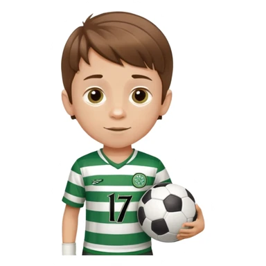 Celtic footballer jersey logo  6 years old brown hair white boy , stripes uniform , running with soccer ball # 17 sticker