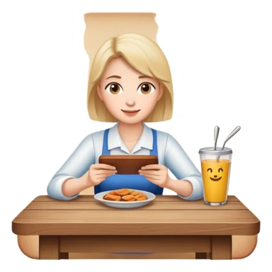 mom sitting at a table ordered food sticker