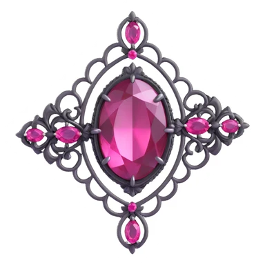 realistic 3D gothic brooch with pink gemstone, minimal and elegant sticker
