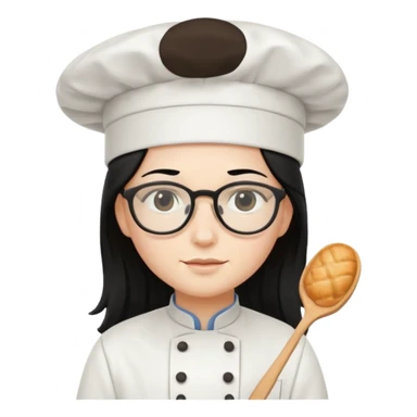 Profesora de pastelería, piel blanca con gafas y pelo negro largo sticker