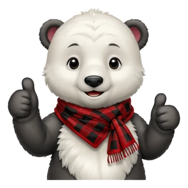 baby Polar Bear, smiling, thumbs up, wearing red Checkered Triangle scarf sticker