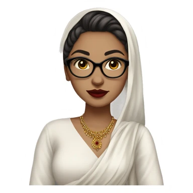 White girl in a salwar kameez, glasses, piercing, red lips, nose ring, full body, teen, short hair black sticker
