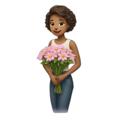 Une fille avec un bouquet de fleur sticker