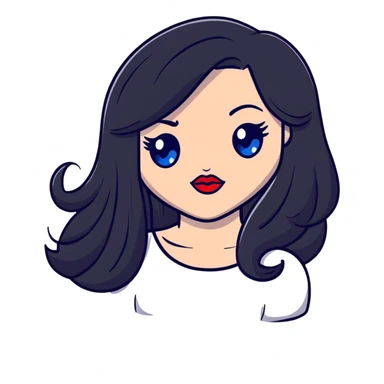 character with long jet black hair, blue eyes, and red lips sticker