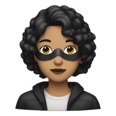 A person with light brown skin and black hair wearing a mask  sticker