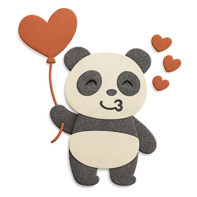 Keep the design unchanged, but make the panda's face look happy while still blowing kisses. Maintain the paper-craft style, heart-shaped balloon, and hearts. sticker