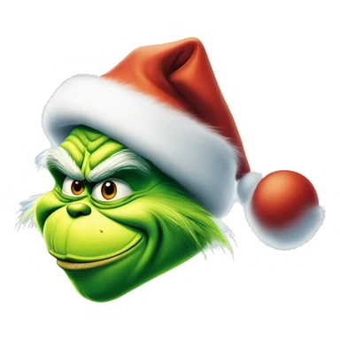 The Grinch smirking mouth closed and he’s blue with santa hat sticker