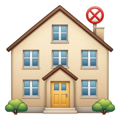 crossed-out dormitory icon next to job, house, and school symbols, clean and optimistic sticker