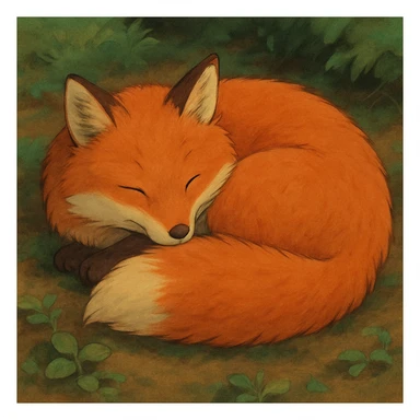 fox curled up sleeping, cozy sticker