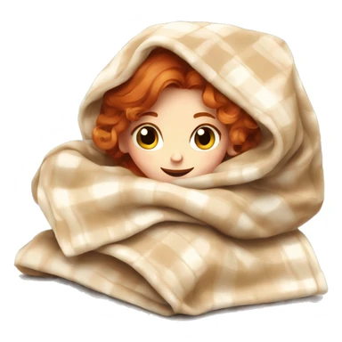 Beige clean girl folded plaid blanket redhead sticker