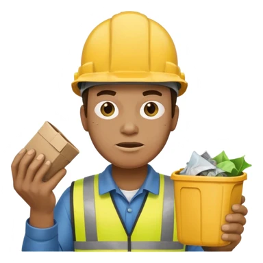 garbage man with yellow helmet holding garbage  sticker