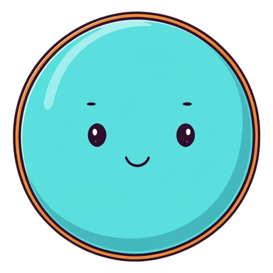 Uranus planet with pale cyan surface, tilted rings, and a friendly face sticker