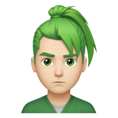 Man with Green Ponytail – green tied hair, calm serious face. sticker