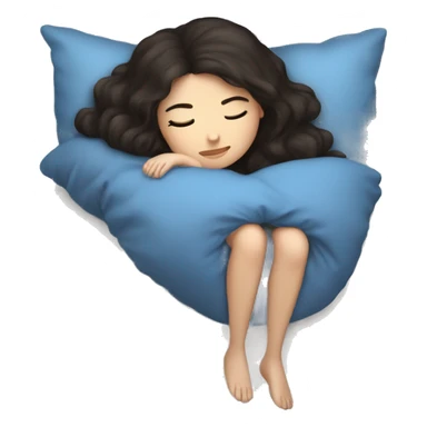 A girl with dark hair, blue eyes, sleeping on a pillow sticker