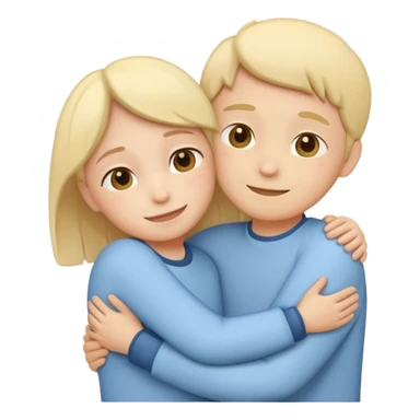 two simplified human characters hugging each other warmly, showing emotional support and friendship, gentle smiles, calm and safe mood, flat custom emoji sticker, soft pastel colors, rounded shapes, minimal details, mental health theme, thick outline, white background, no text sticker