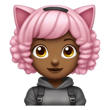 Cute uwu girl pink hair with cat headset with cat paws and skirt sticker