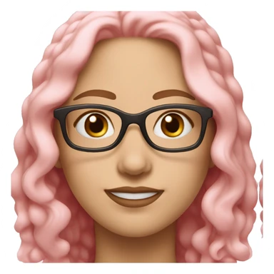 Caucasian woman with pastel pink, wavy hair, brown eyes and pink glasses ￼ sticker