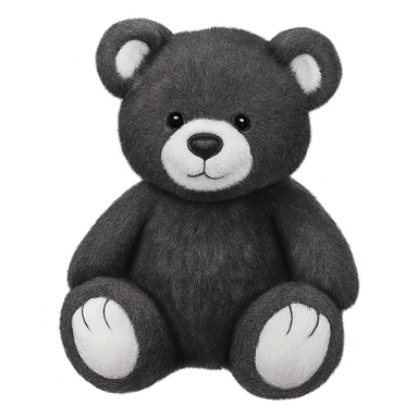 Change the teddy bear's fur to black and white, keep it soft and plush, no shadows, flat lighting, no background. The style should maintain the look of the original teddy bear image. sticker