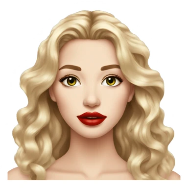 beautiful woman, hazel green eyes, blonde long wavy hair, white skin, big lips, red lipstick, great makeup sticker