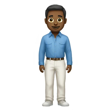 White linen pants with a blue shirt sticker