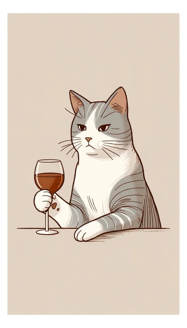 кот с бокалом вина в лапе в нарисованном стиле с нейтральным фоном sticker