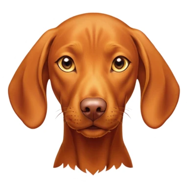 Cinematic Cute Vizsla Portrait Emoji, Head tilted playfully and inquisitively, featuring a sleek rust and gold Fur with a natural sheen, round, sparkling amber eyes filled with curiosity, Simplified yet irresistibly adorable features, highly detailed, glowing with a warm, friendly glow, high shine, affectionate and spirited, stylized with a touch of whimsy, bright and endearing, soft glowing outline, capturing the essence of a mischievous yet loving companion, so playful it feels like it could dash out of the screen and into your arms! sticker