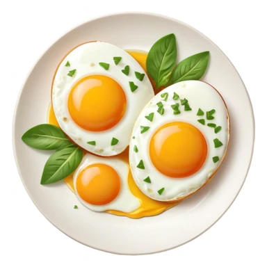 Cinematic sunny-side-up eggs, perfectly cooked with glossy yolks, crispy golden edges, sprinkled with fresh herbs, served on a rustic plate, bright and inviting, highly detailed and appetizing. sticker