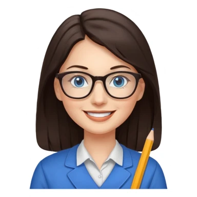 long dark brown hair blue eyes glasses teacher female sticker