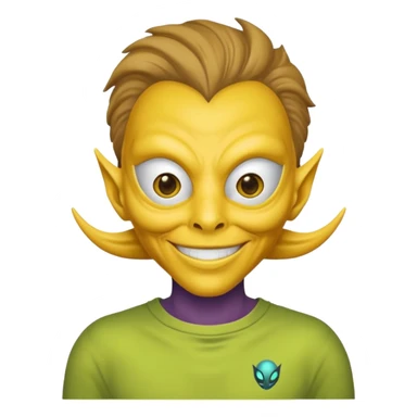 an alien with yellow mask and shirt, half upon
 sticker