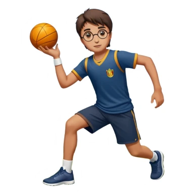 Harry Potter is in sports clothes doing morning exercises, he is in the field before his magic school sticker