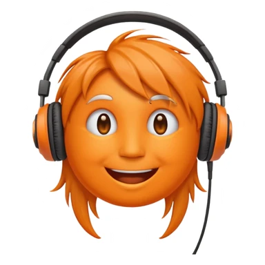 Orange happy face emoji with a couple of hair,headphones,and antennas. sticker