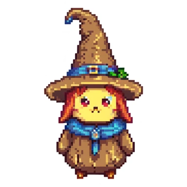 wizard bean with a pointy hat pixel art sticker