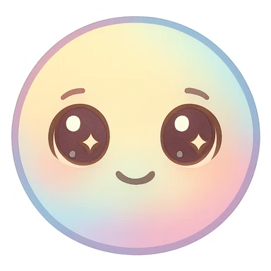 cute emoji, round face, big sparkling eyes, small smile, pastel colors sticker