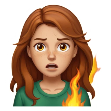 Woman with hair on fire looking stressed and panicked with brown shoulder length hair—longer hair please and light skin—an Irish gal sticker