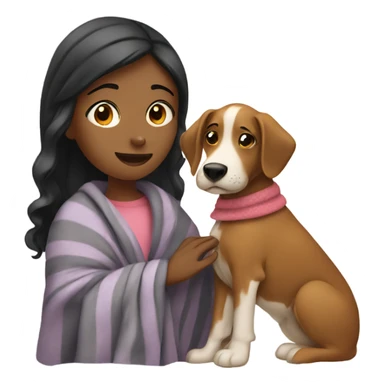 girl with a blanket petting a dog sticker