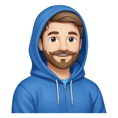 Mr. Beast wearing a blue hoodie, mustache and beard, big friendly smile sticker