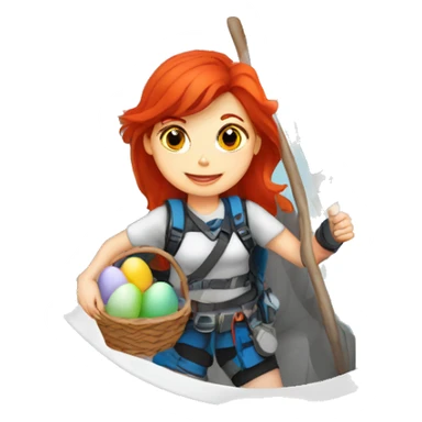 Female mountain climber red hair climbing with Greek flag and holding Easter eggs basket sticker