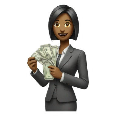 business woman with a piece of paper in the one hand and money in the other sticker