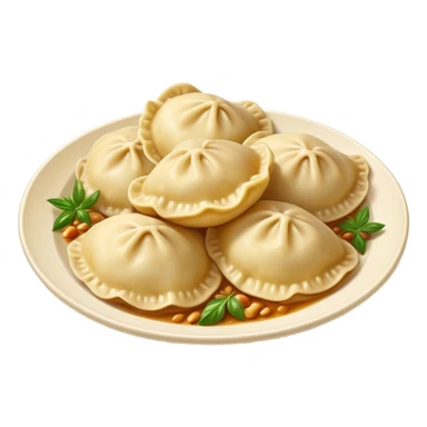 Cinematic Realistic Pierogi Dish Emoji, depicted as tender dumplings filled with savory ingredients rendered with lifelike textures and warm, inviting lighting. sticker