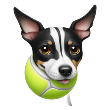 black and white rat terrier with tennis ball in mouth sticker