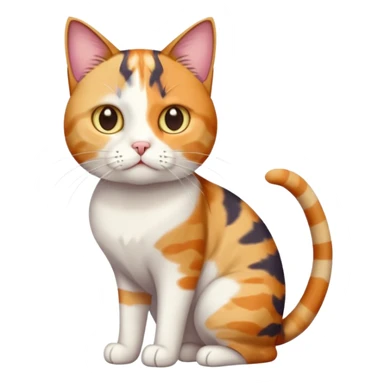 full body colourful calico tabby cat with disproportioned head with an anxious face and fully white front legs sticker