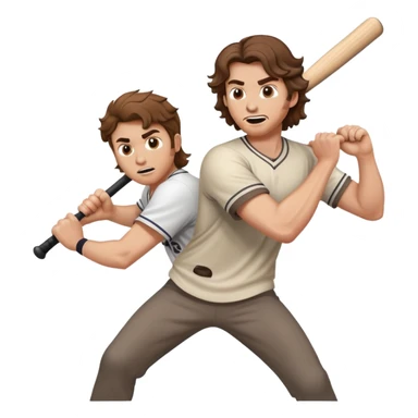 white guy with brown wavy hair holding a baseball bat attacking  another man facing him sticker
